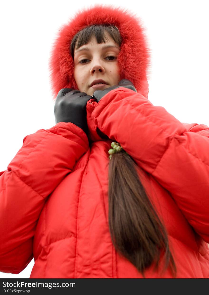 Cute Winter Girl on White Background