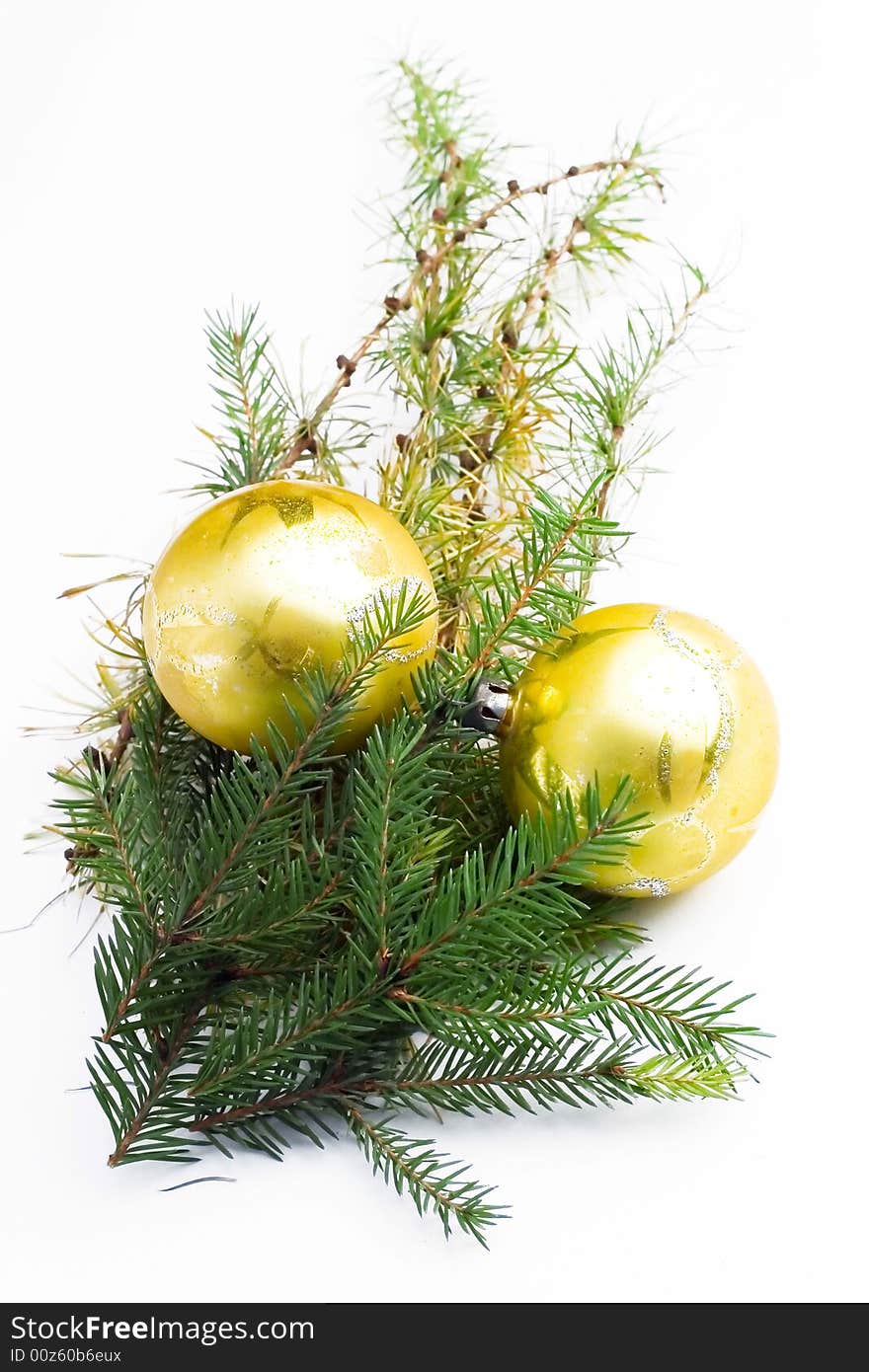 Christmas decoration - golden balls and pine needles