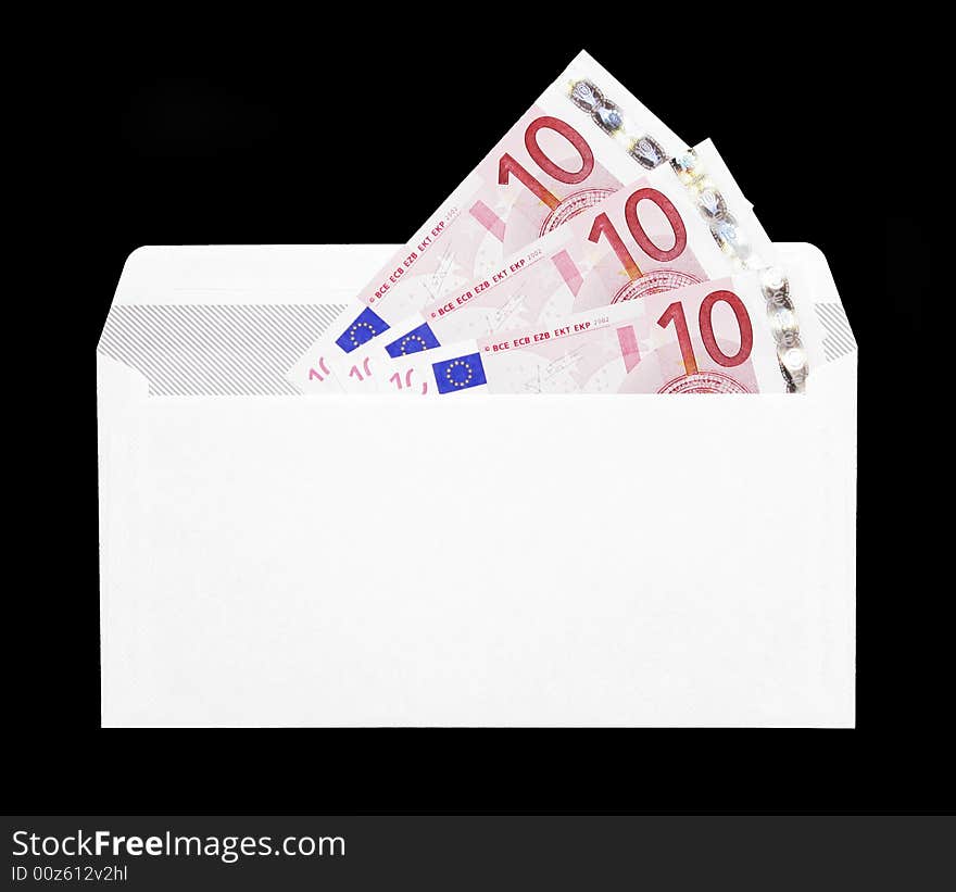 Money Gift, White Envelope With Ten Euro Notes. Money Gift, White Envelope With Ten Euro Notes