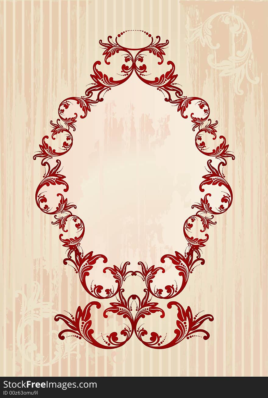 Red and beige vector illustration of an abstract floral frame