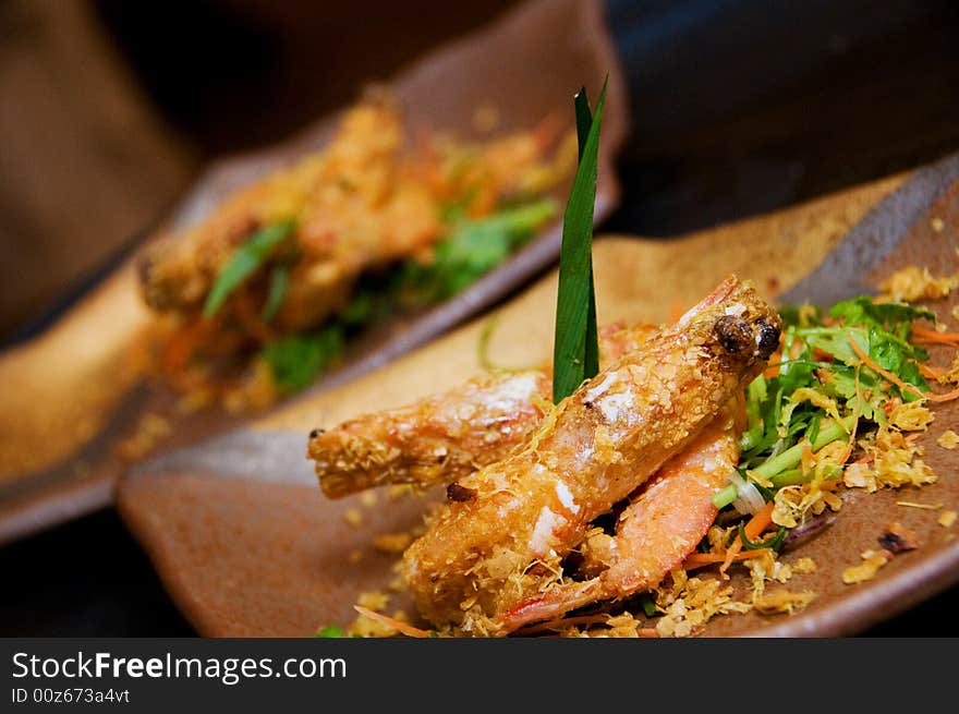 Butter prawns served on a plate