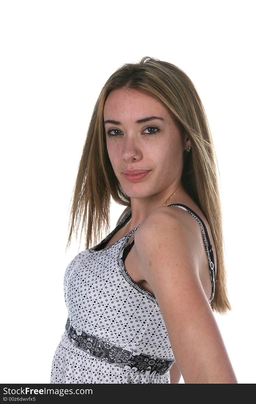 Pretty teenage girl with thin bare arms