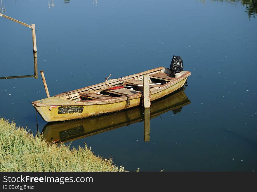 Boat on river yrkon tel aviv. Boat on river yrkon tel aviv