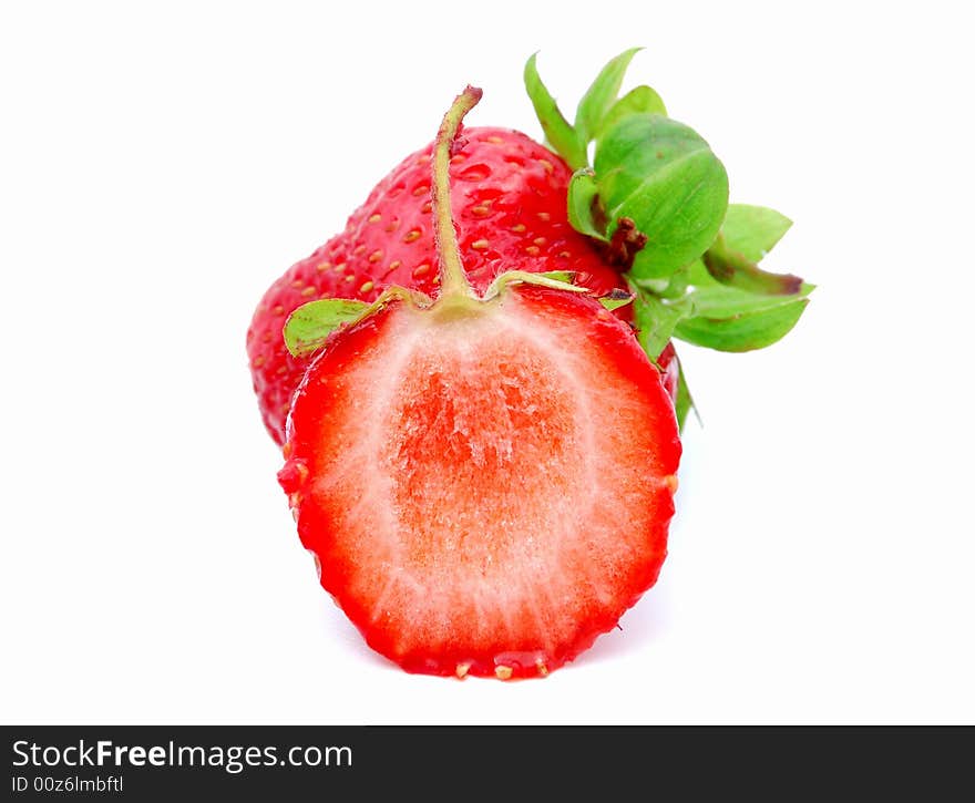 Delicious ripe strawberries on a white background.