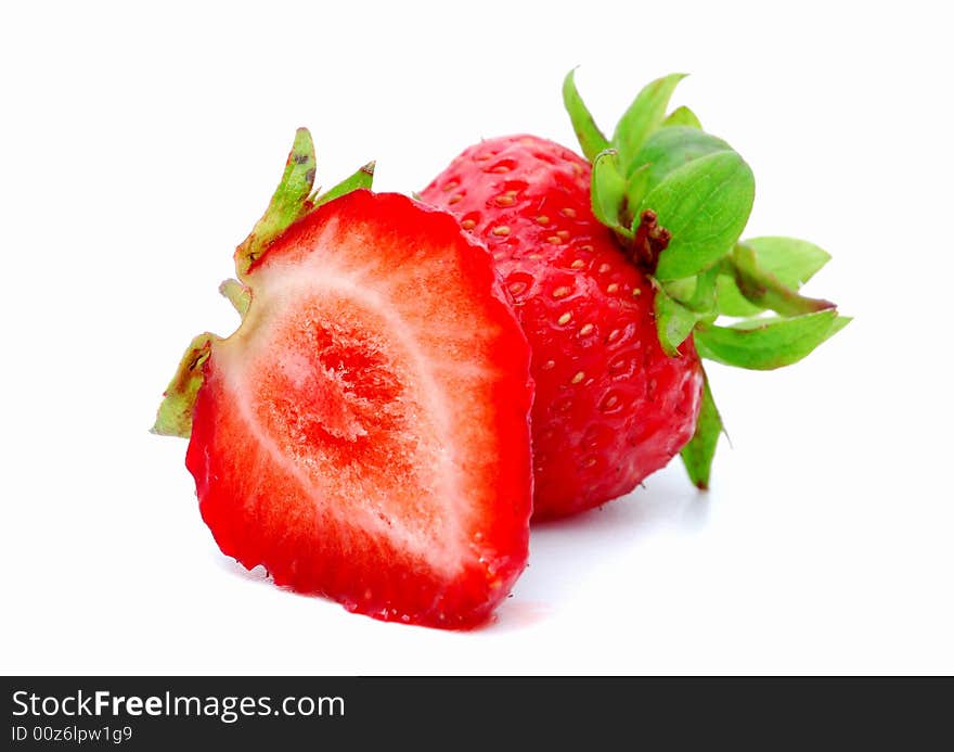 Delicious ripe strawberries on a white background.