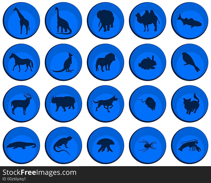 Illustration of animals buttons, blue