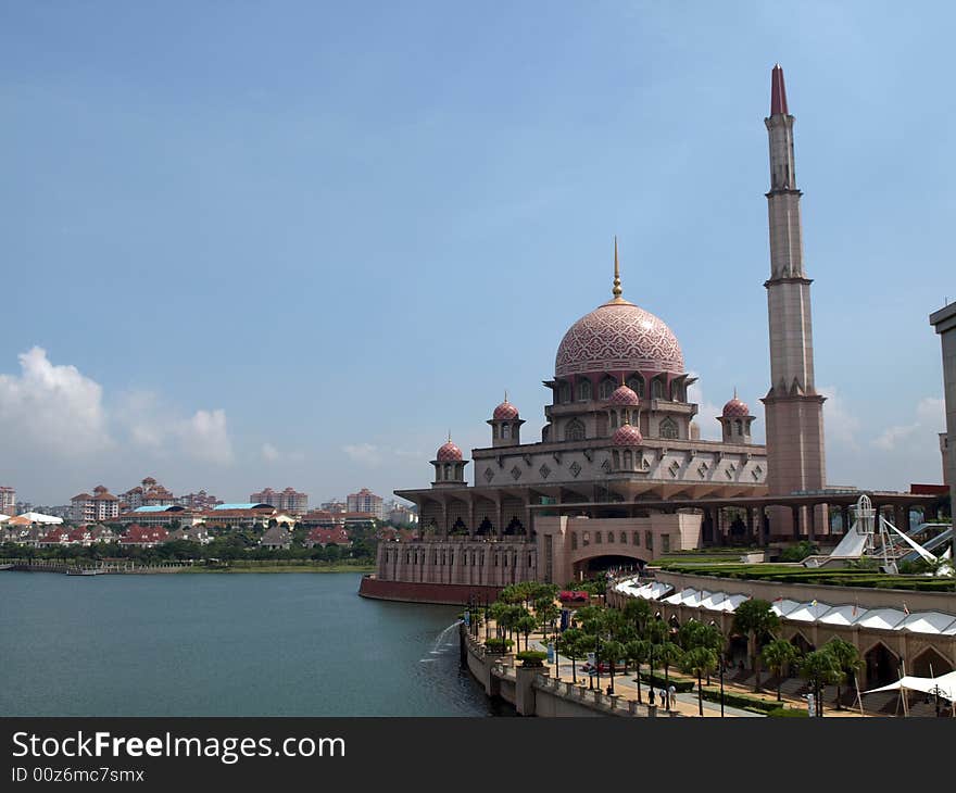 The Putra Mosque or Masjid Putra in Malay language, is the principal mosque of Putrajaya, Malaysia. Construction of the mosque began in 1997 and was completed two years later. It is located next to Perdana Putra which houses the Malaysian Prime Minister's office and man-made Putrajaya Lake.