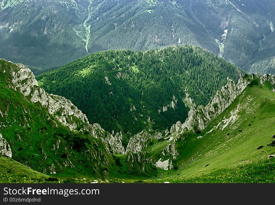 High mountains in the Europe. Landscape with mountain pastures. High mountains in the Europe. Landscape with mountain pastures.