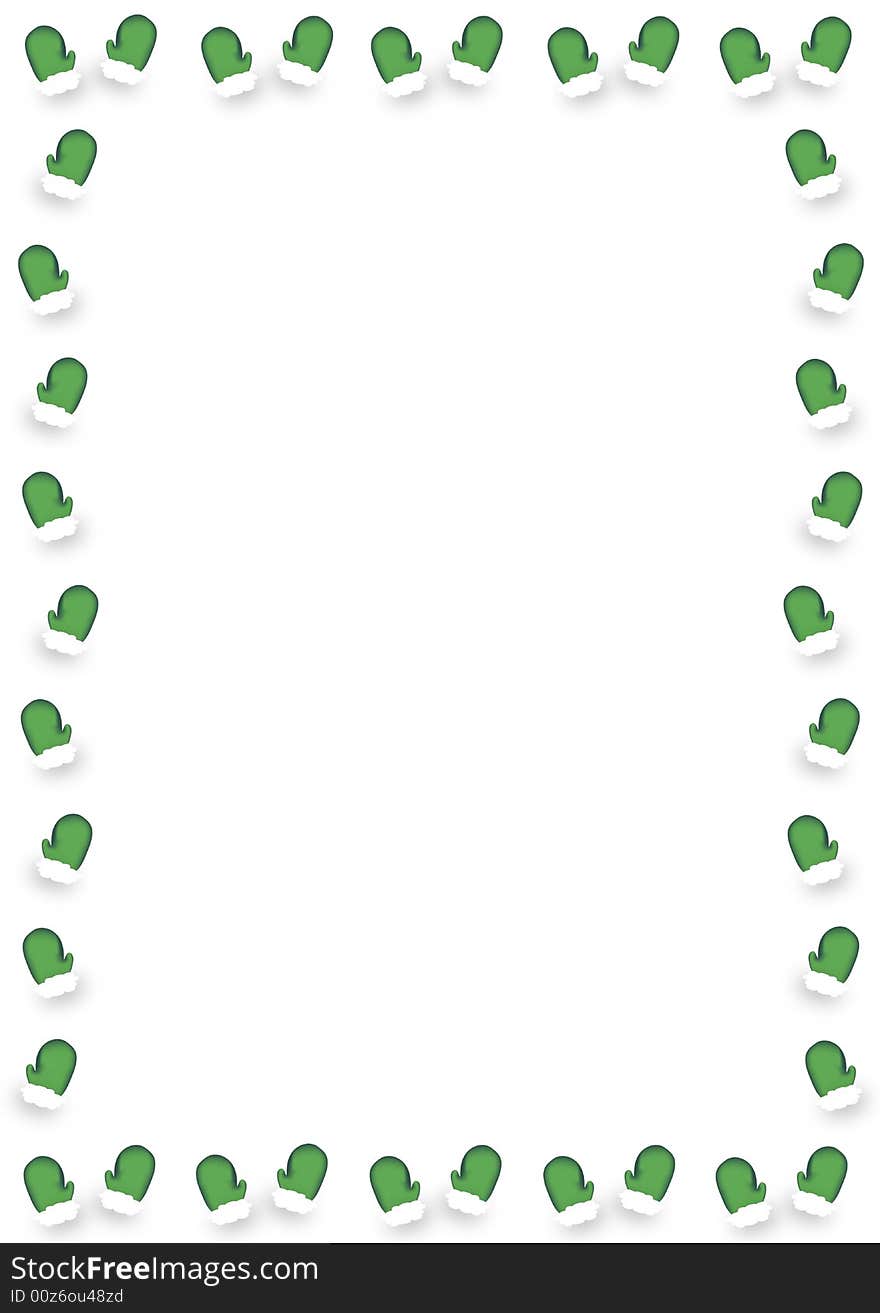 Illustration border of green winter mittens on white background. Illustration border of green winter mittens on white background