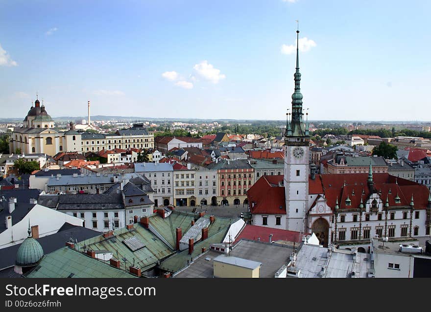 Perspective on city hall Olomouc from tower of church. Perspective on city hall Olomouc from tower of church