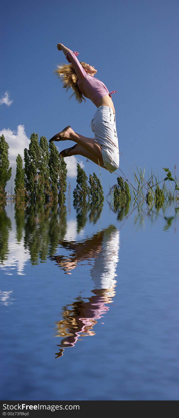 Woman running and jumping on the beach. Woman running and jumping on the beach