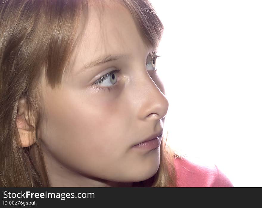 Young girl looking on white background