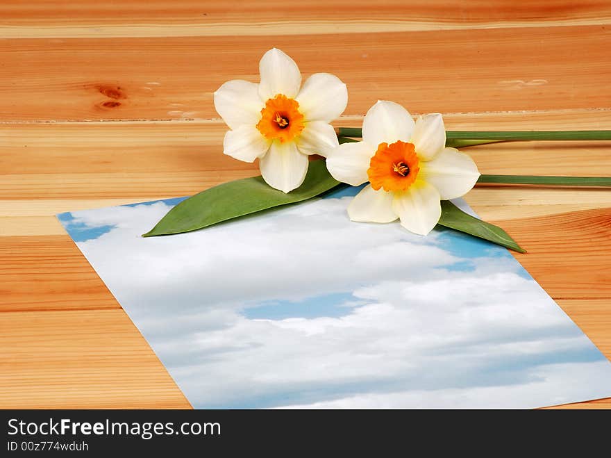 Love letter background with flowers - piece of paper laying on the table, place for additional text or logo. Love letter background with flowers - piece of paper laying on the table, place for additional text or logo