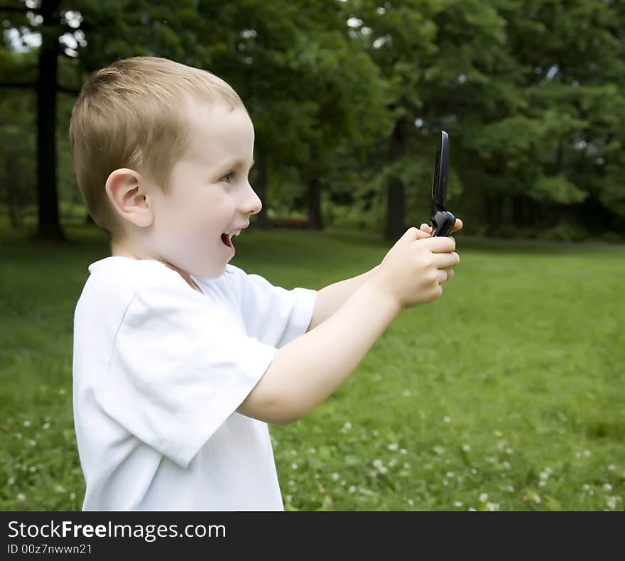 Happy Boy Calling By Phone