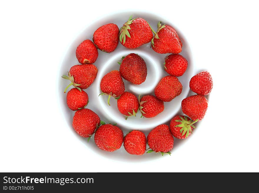 Bowl of strawberries on white.