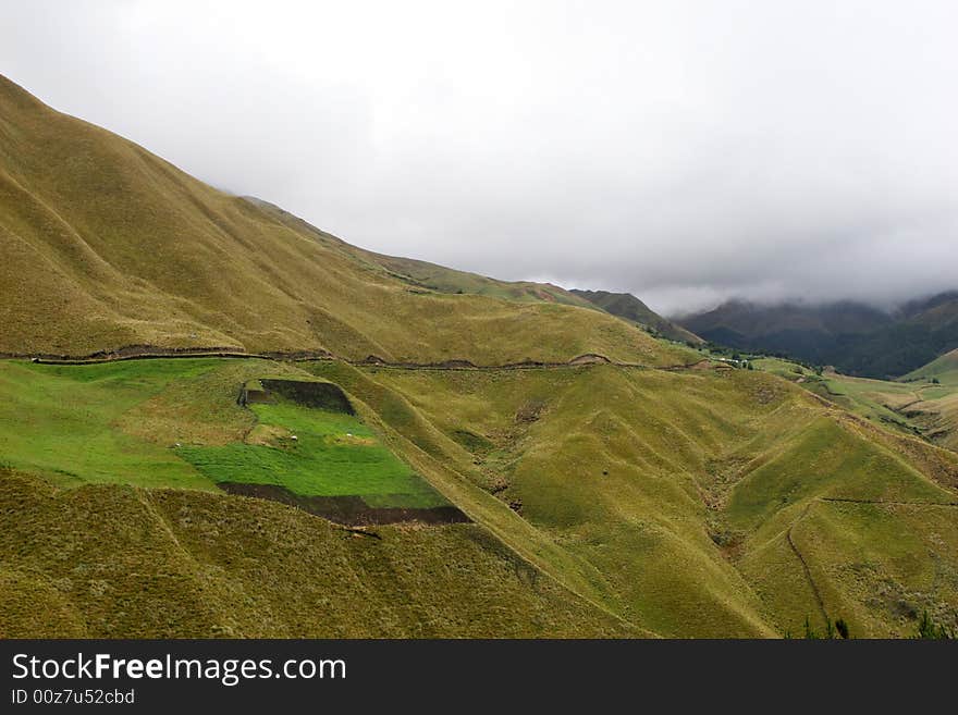 Steep hillsides are farmed in the highlands of Eduador