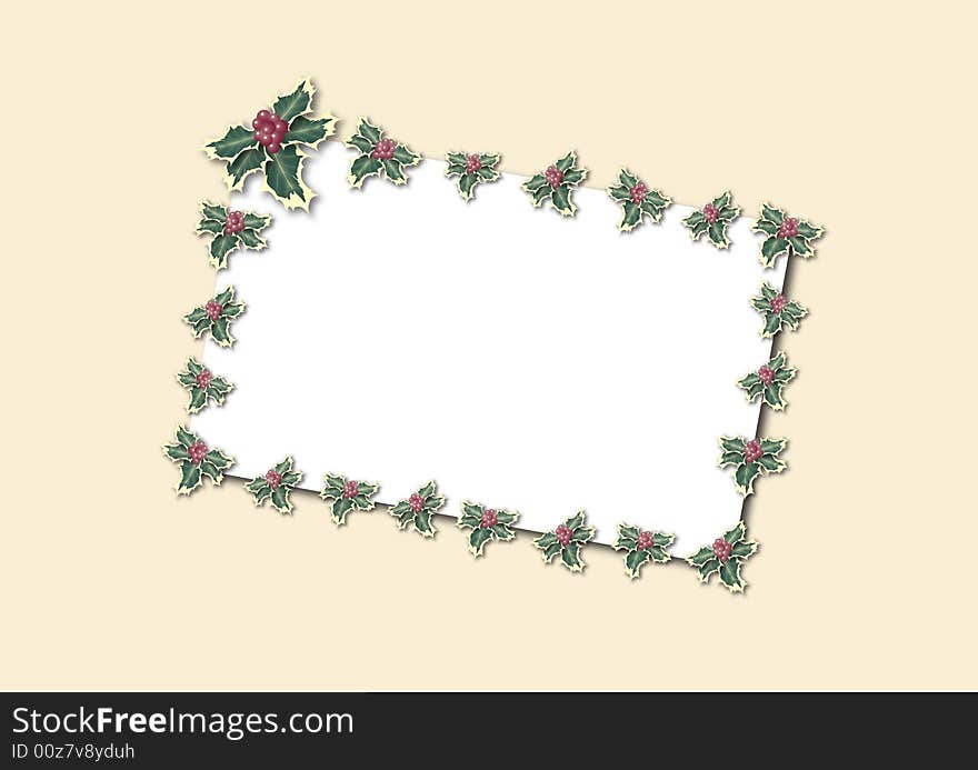 Illustration of white card bordered by holly on ivory background. Illustration of white card bordered by holly on ivory background