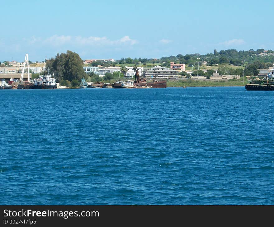 This is a photo of some wrecks in the port of August (Sicily)