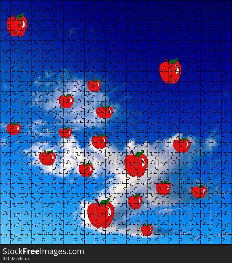 Puzzle of apples in the sky