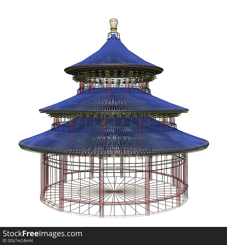 Temple of heaven in china wireframe isolated on white background