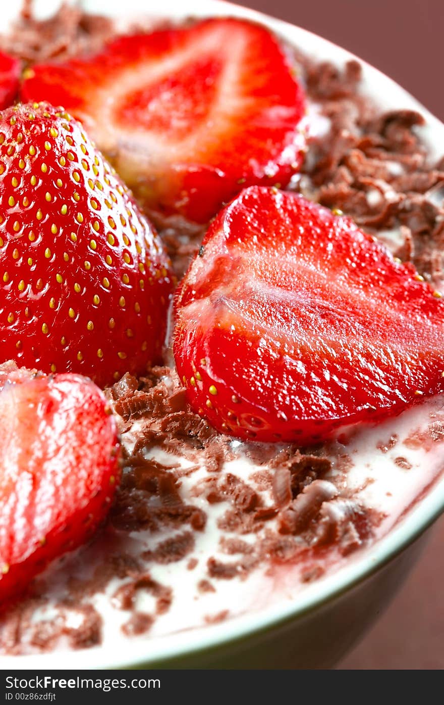 Strawberry with cream and chocolate