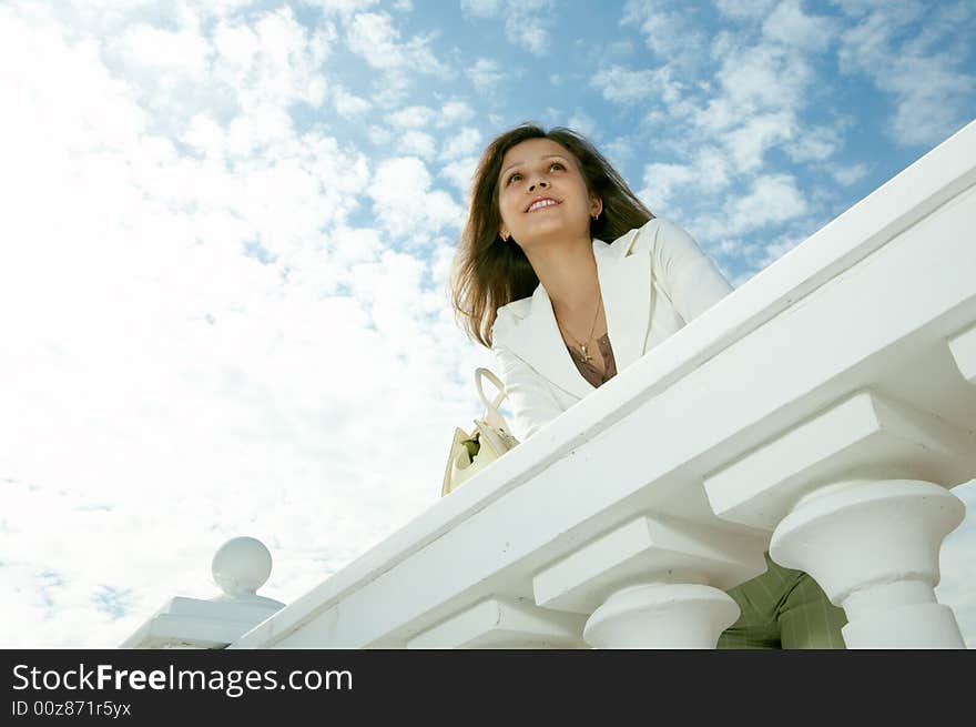 Beauty woman on historic building