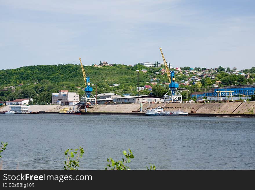 View to river port from opposite bank