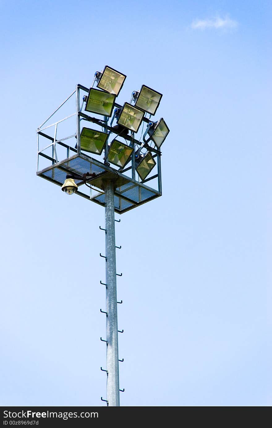 A lamppost in a football field. A lamppost in a football field