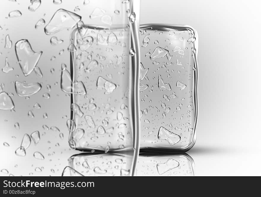 Ice cubes in white background