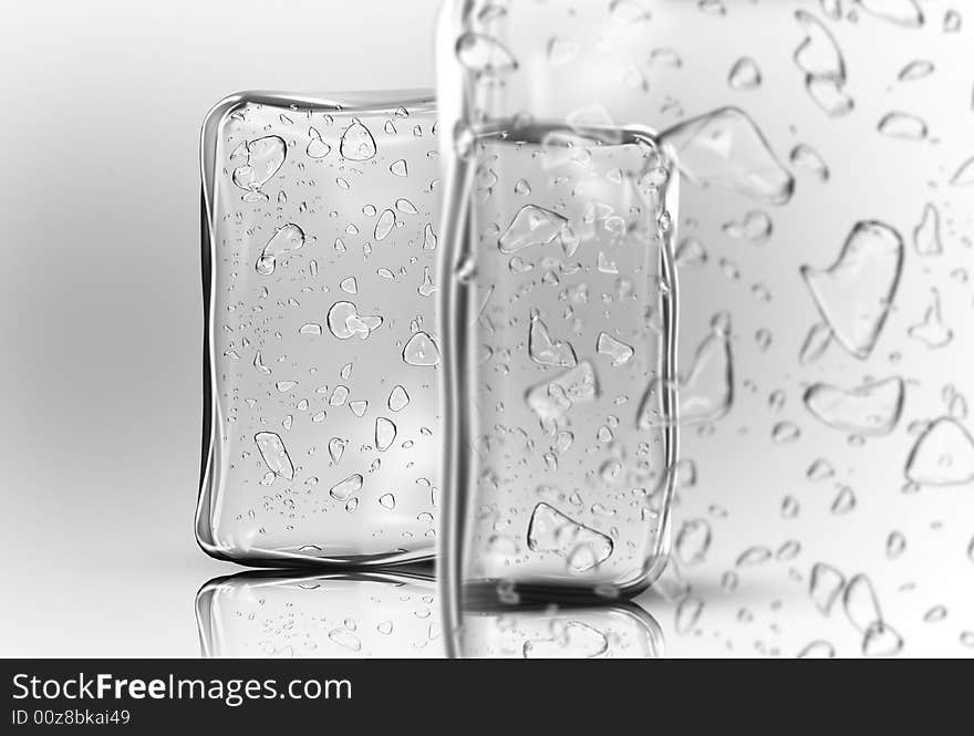 Ice cubes in white background