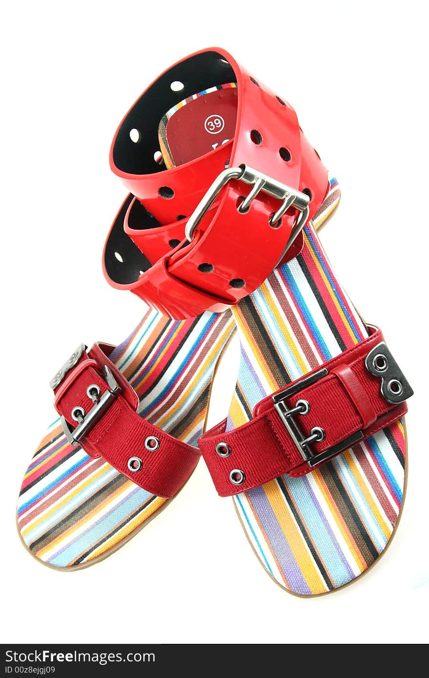 Trendy Red Belt And Colored Feminine Shoes