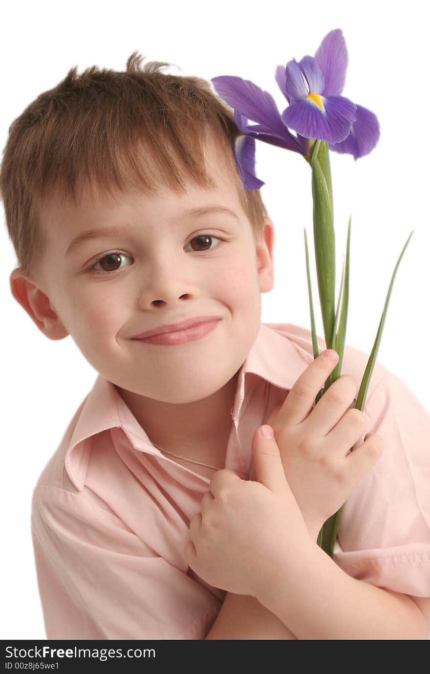 The nice boy a flower in hands