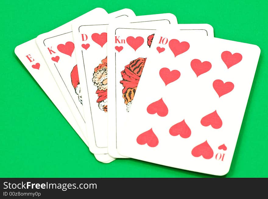 Royal flush on green textured background. Royal flush on green textured background