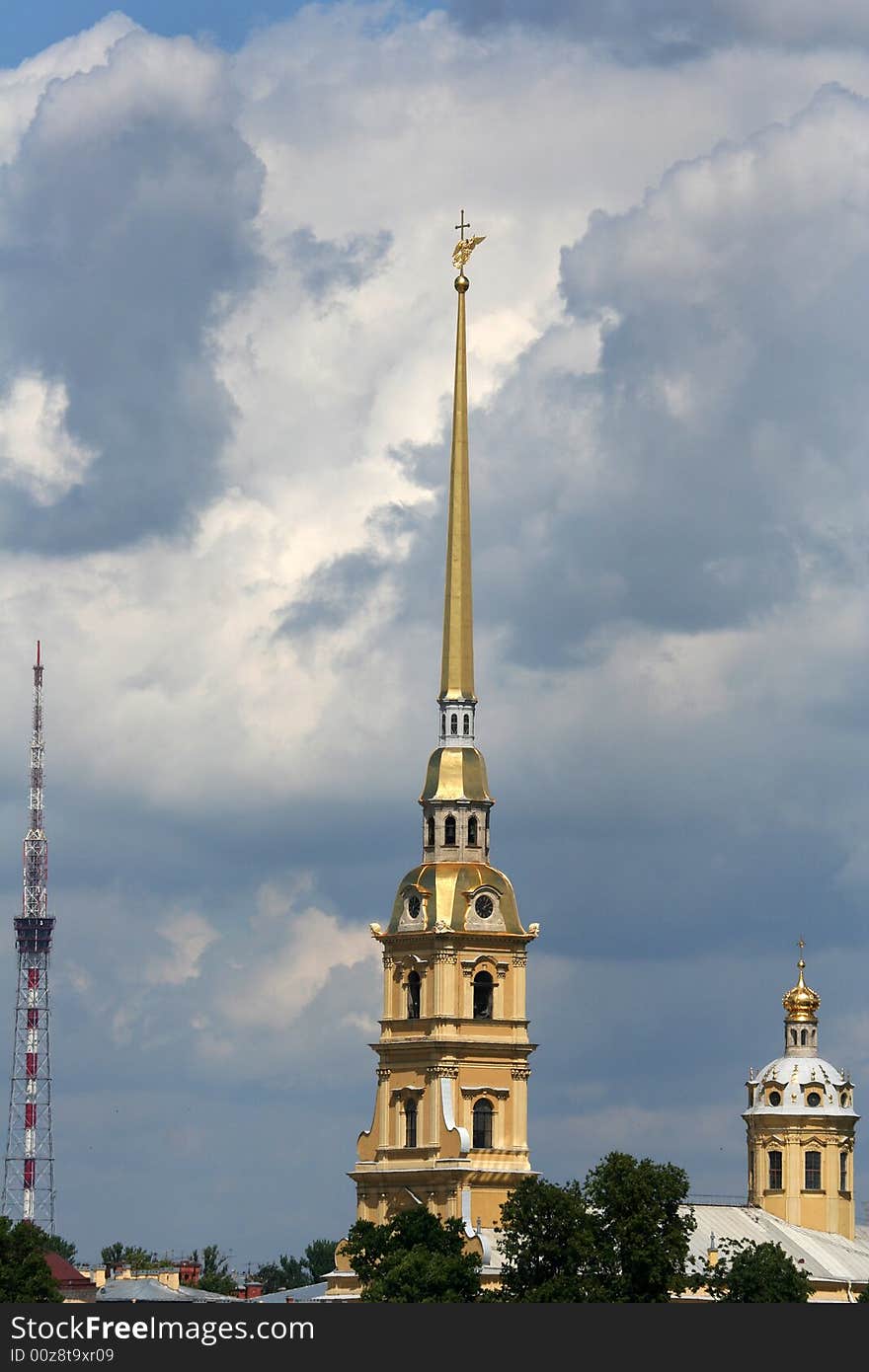 The cathedral and chapel in Paul Petropavlovskaya fortress, Saint Petersburg, Russia