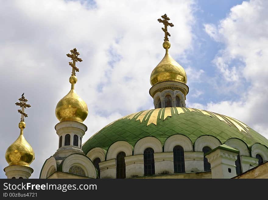 Domes of the church in Kiev Pechersk Lavra - monastery in Kiev, Ukraine