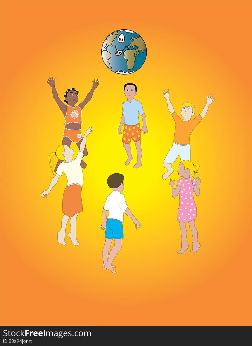 Vector illustrations of children and world. Vector illustrations of children and world