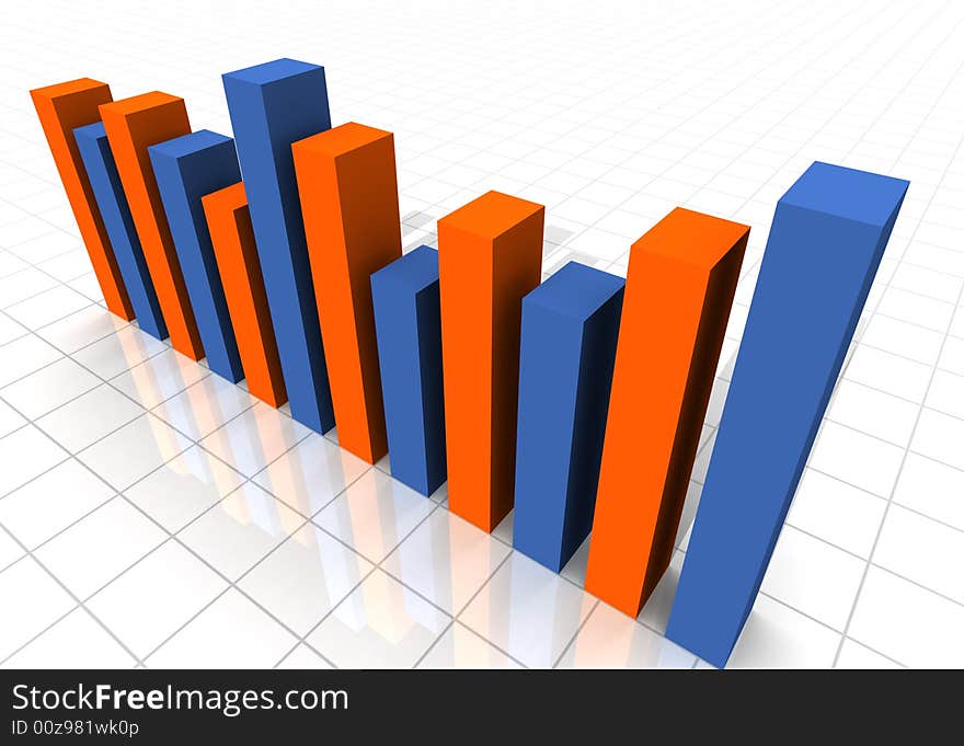 3-D Business Bar Graph on reflective white grid