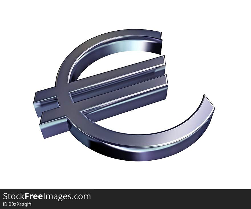 Silver symbol of euro on a white background. Silver symbol of euro on a white background