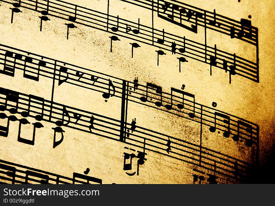 Sheet music on antique paper. Sheet music on antique paper