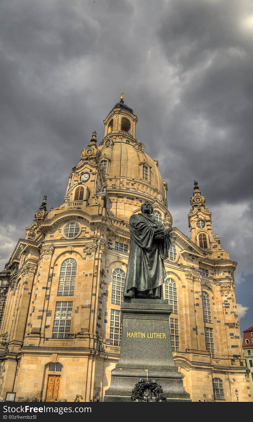 Dresden Church of Our Lady and statue of Martin Luther. Pseudo HDR image created from a single RAW file.