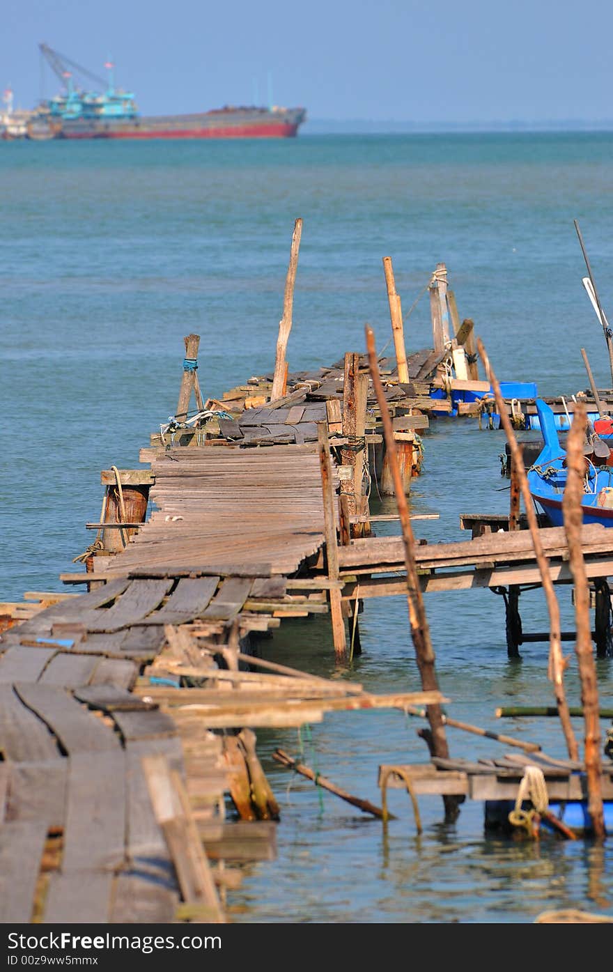 A jetty made of wooden stilts. A jetty made of wooden stilts