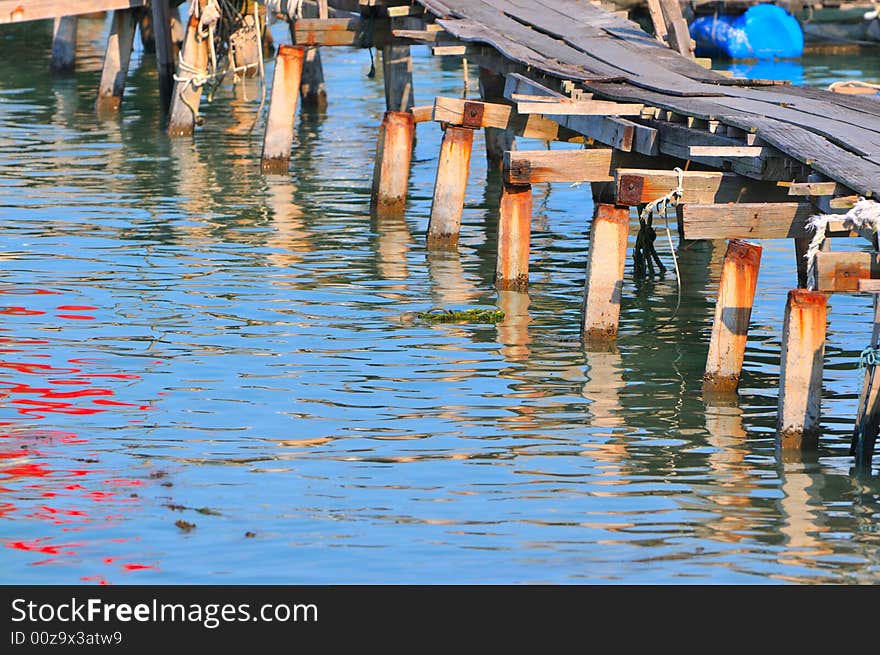 A jetty made of wooden stilts. A jetty made of wooden stilts