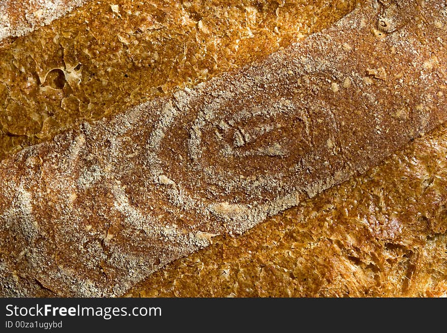 Crispy skin of fresh rye bread close up. Crispy skin of fresh rye bread close up