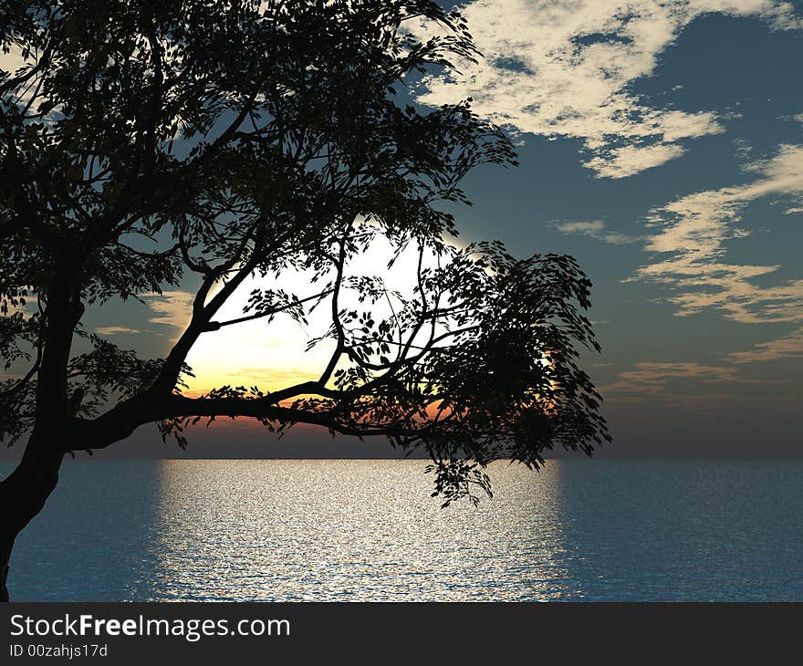 Old tree at a ocean beach - digital artwork.