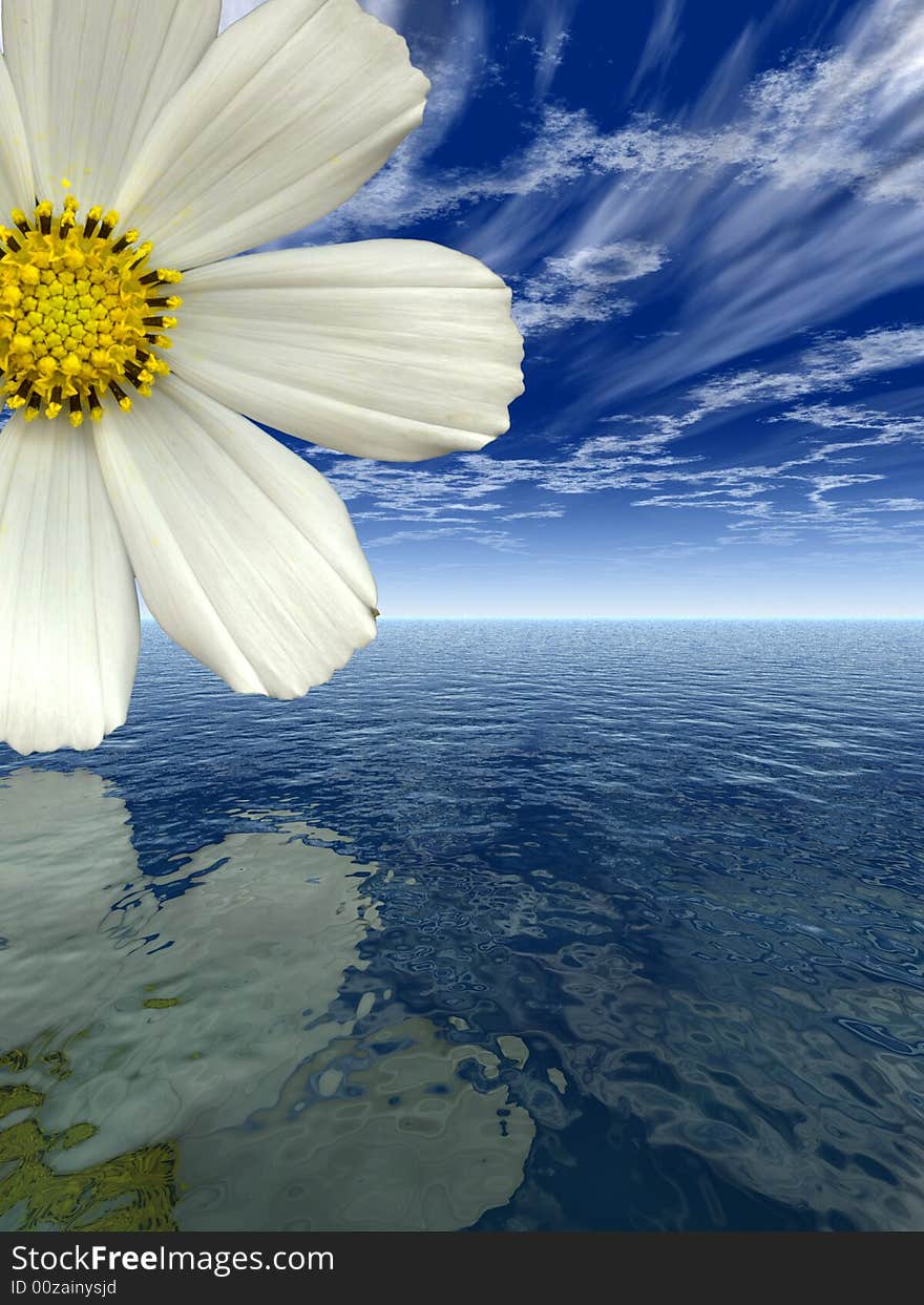 Beautiful flower with reflection on water - digital artwork.