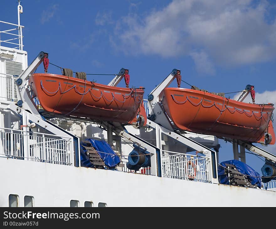 Lifeboats on a deck of a big ferry