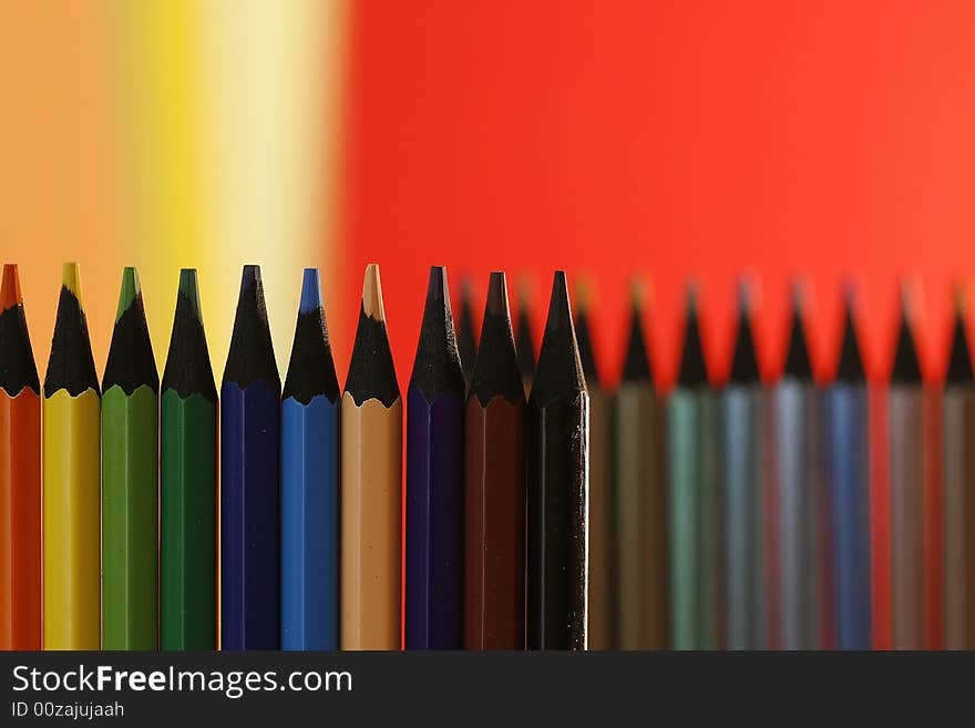 A part of  pencils with a simple  colorful background. A part of  pencils with a simple  colorful background