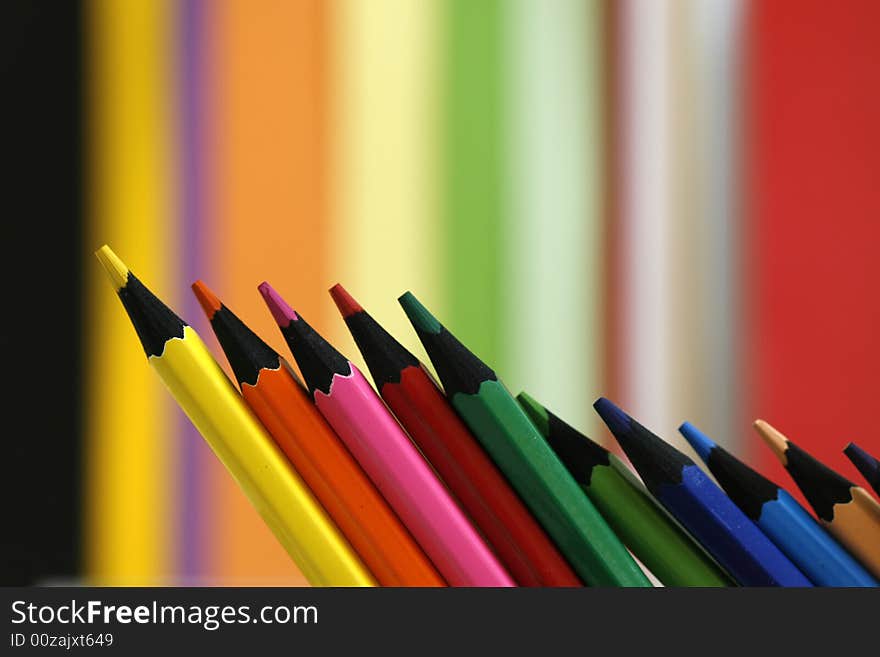 A part of  pencils with a simple  colorful background. A part of  pencils with a simple  colorful background