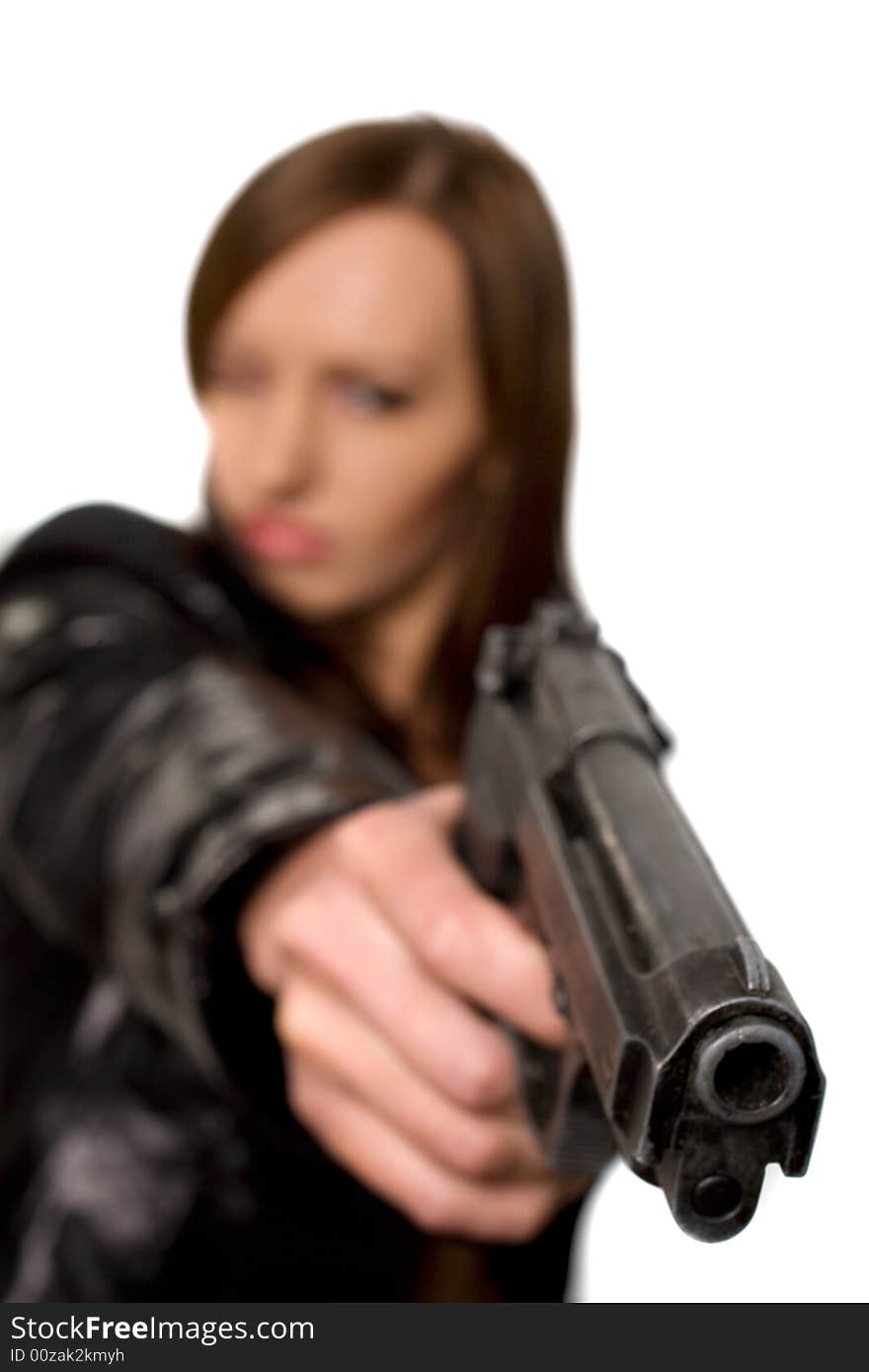 Woman with black gun