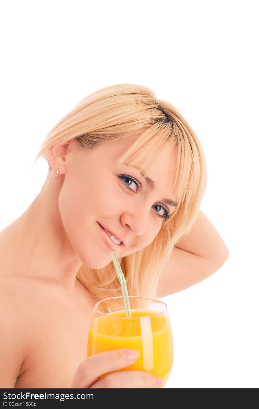 Attractive girl drinking fresh orange juice